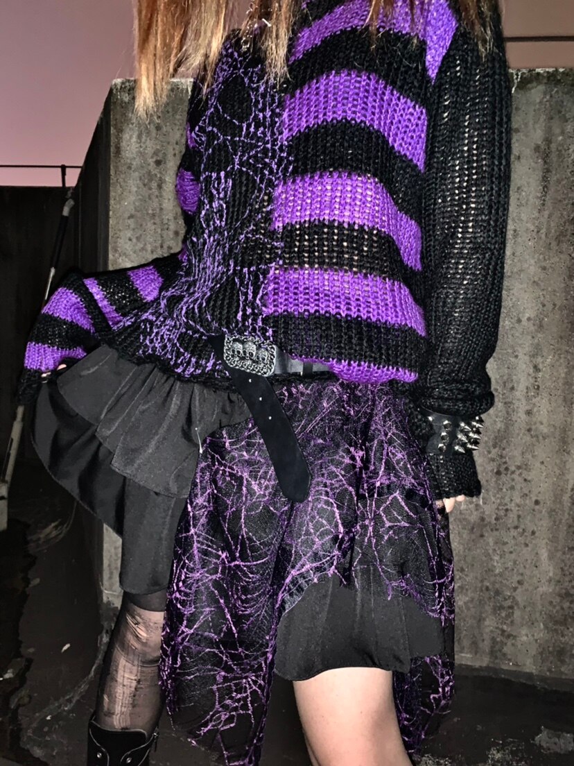 Gothic Punk Spider Patchwork Gestreepte Gebreide Trui Streetwear Lente Herfst Vrouwen Kleding