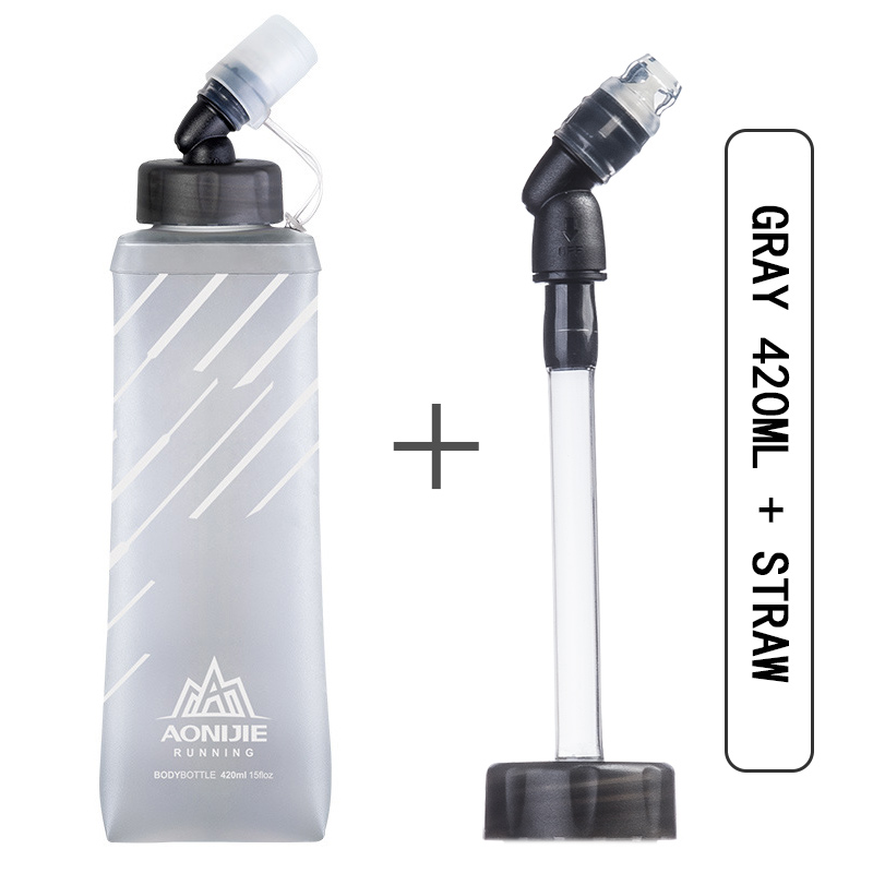 AONIJIE-botella de agua plegable SD21 Frasco blando, 250ml, 420ml, hidratación, vejiga de agua para correr, Maratón, ciclismo, senderismo: 2PCS 420ml y pajita