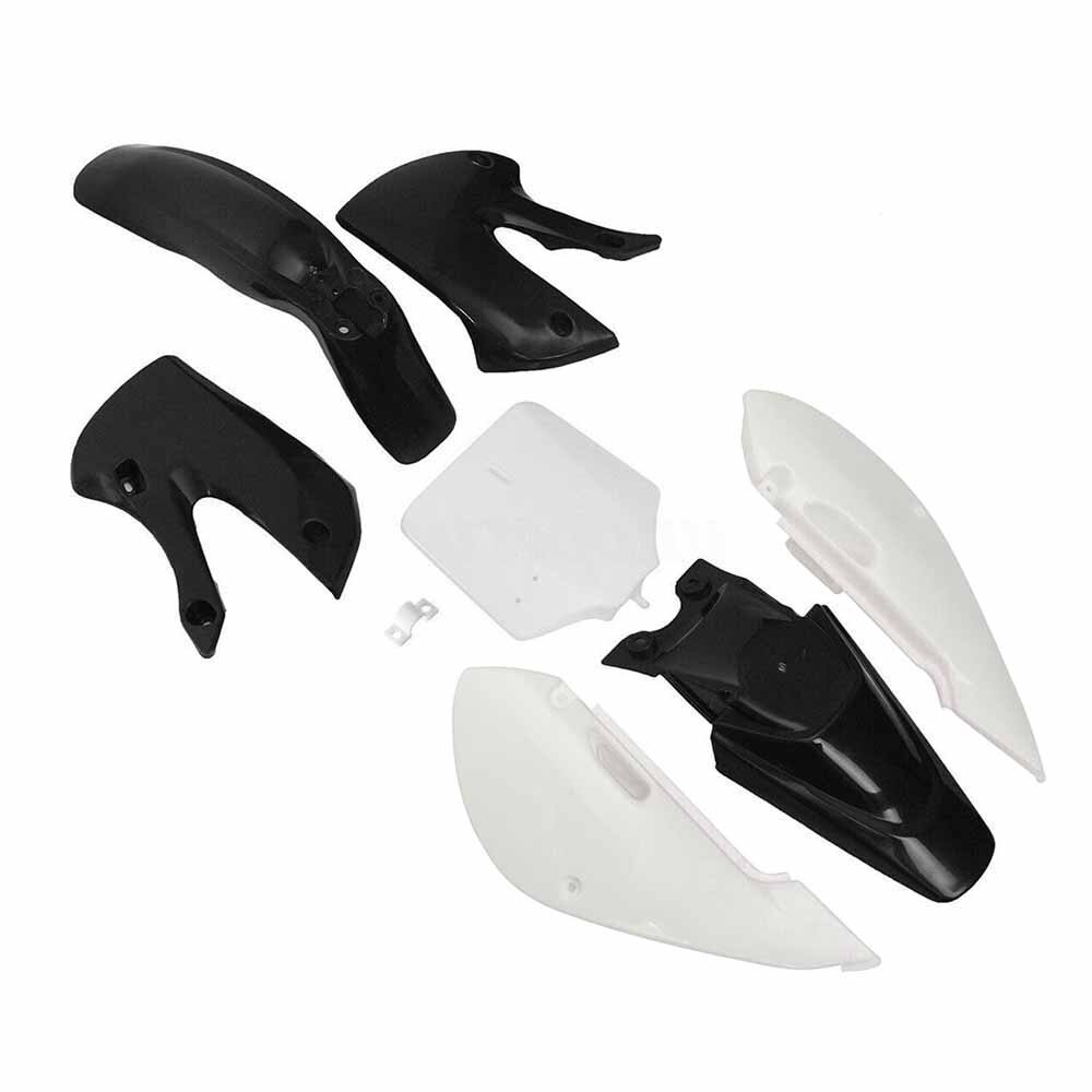 Motorcykel abs full fairing body kits stænkskærme skærme til kawasaki klx 110 kx65 drz 110 dirt pit bike 2002: Sort og hvid