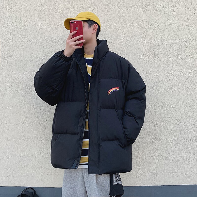 LAPPSTER Männer Regenbogen Dicken Blase Mantel Parka Herren Street Hip Hop Winter Jacken Mäntel Männlichen Warme Koreanische Puffer Jacken: Black / L