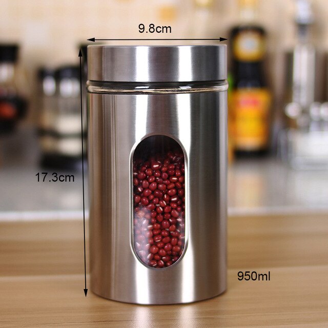 Tarro de comida para cocina, latas selladas de vidrio para el hogar cubierto con jarra transparente, almacenamiento de granos misceláneos, latas de acero inoxidable: 950ml