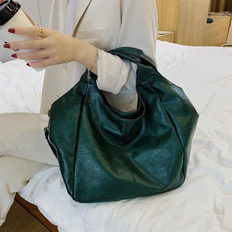 Women Leather Tote Bag Large Handbags for Women Big Shoulder Bags Female Solid Color Simple Crossbody Bags: green