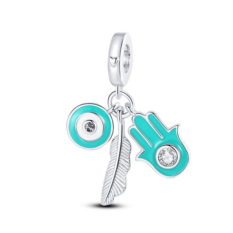 Hamsa-abalorios de mano de plata 925 auténtica, amuleto de mano de fátima con ojos azules de la suerte, compatible con pulsera Original, joyería: KTC031