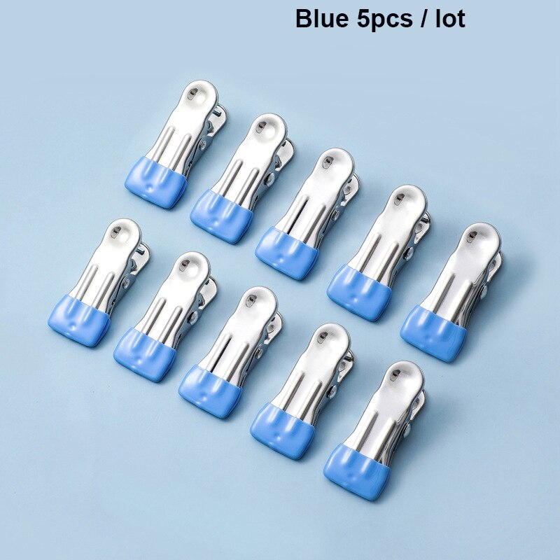 5Pcs/lot Stainless Steel Clips Drying Clothe Pegs Hanging Clothes Pins Hanging Towel Clamp Clips for Clothesline Outdoor Kitchen: Blue 5pcs
