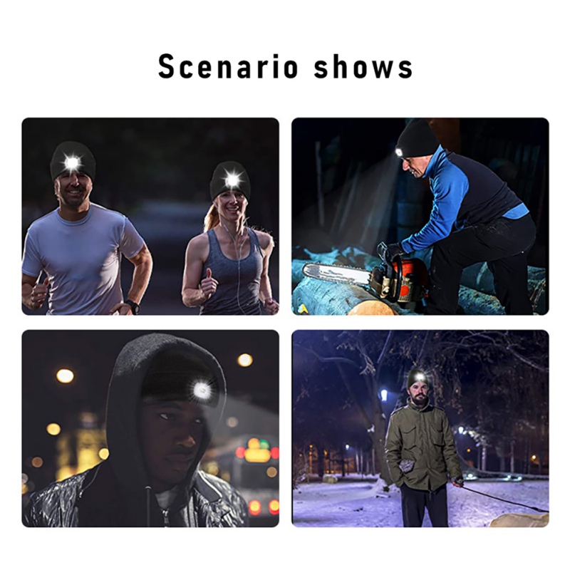 Unisex winter warm knitted hat with led flashlight, hiking led light beanie cap, usb rechargeable hands-free, 5 led spotlight cap