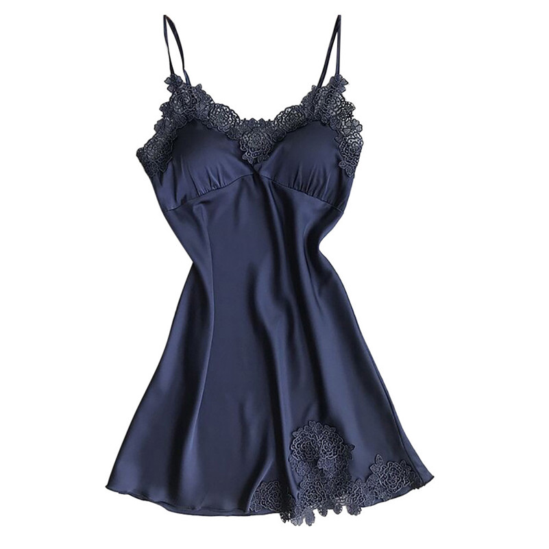 Vrouwen Sexy Kant Lingerie Nachtkleding Ondergoed Robe Babydoll Nachtkleding Jurk FemmeDe Nuit Camisola Da Mulher Da Noite QB2: Blauw / L