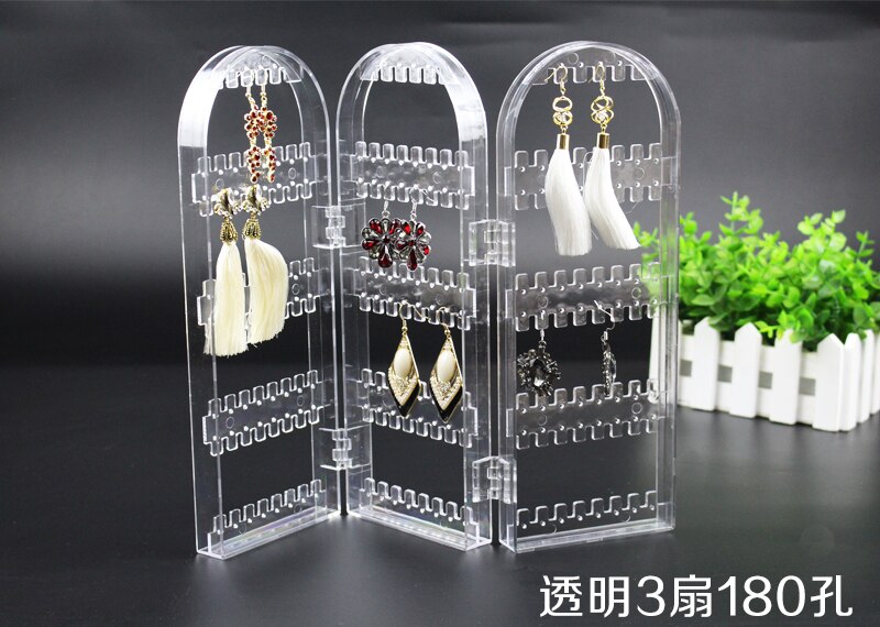 120/180/240/360holes Plastic Clear Earrings Studs Display Rack Folding Screen Earring Jewelry Display Stand Holder Storage Box: 3 clear-180 holes
