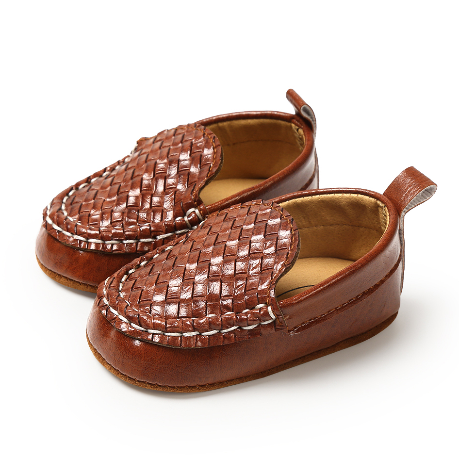 Baby First Walkers Kid Boy Girl Casual Loafer Flat Shoe Casual Baby Walk Trainner Boat Peas Shoes PU Solid Anti Slip Shoes: Brown / 0-6 Months