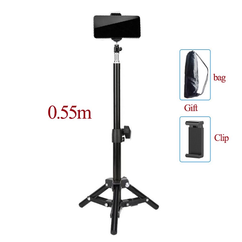 Universal Portable Aluminum Phone DSL Camera live tripod stand Mount Digital Camera Tripod Support LED Ring light for iPhone: 0.55 m tripod