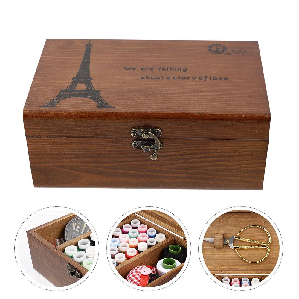 Wooden Vintage Needle Thread Box Household Sewing Empty Basket Needle Thread Storage Case Organizer DIY Sewing Kit Tools