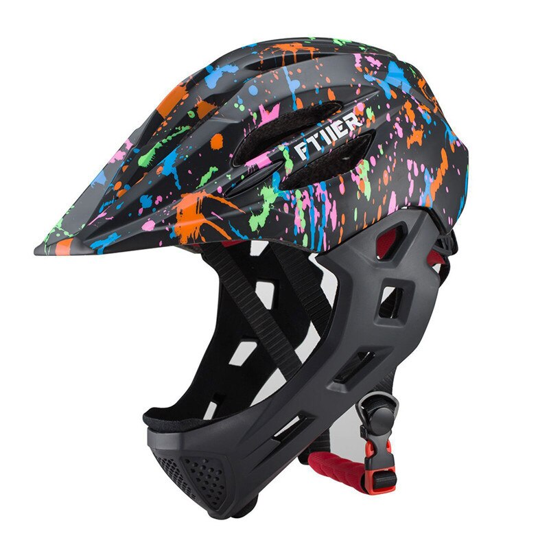 LED Kinder Volle Gesicht Mountainbike Helm Balance Bike Sport Sicherheit Kinder Voll Abgedeckt Helme Downhill Roller BMX Kind 46-53CM: Black color
