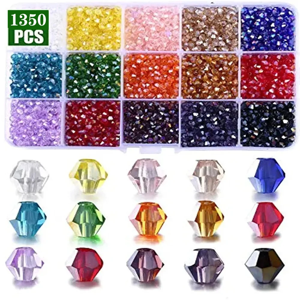 3 4 6 mm bicone kristallen kralen doos veelzijdige onregelmatige glazen kralen set 15 raster losse spacer kit voor sieraden maken DIY armband