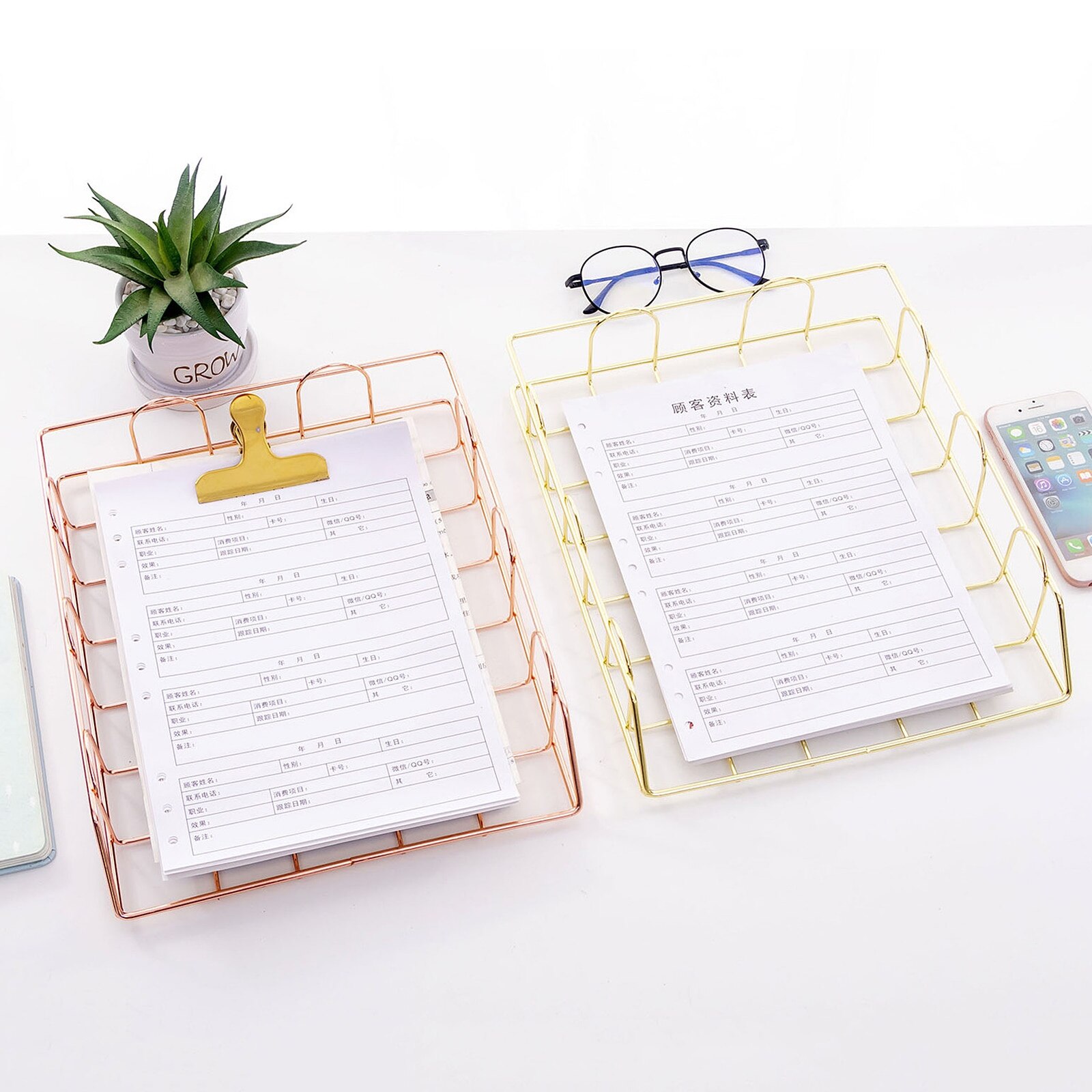 Desk Organizer File Storage Rack Metal Stackable Desktop File Shelf Magazine Newspaper Organizer