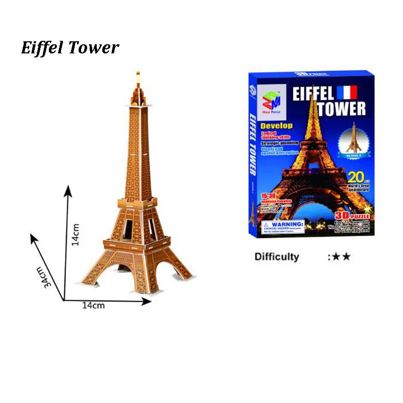 3D Three-dimensional Famous Building Model Toys Puzzles Kids DIY World Famous Tower Bridge House Jigsaw Educational Toy ZXH: Eiffel Tower