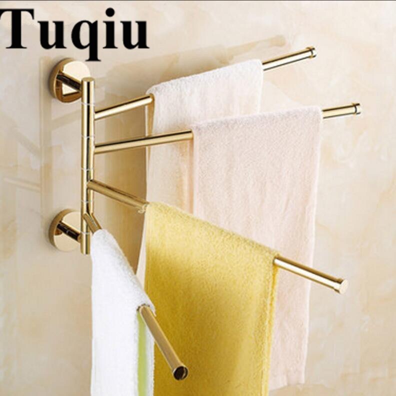 and brief 2-4 Swivel Towel Bars Copper Wall Mounted Bathroom Towel Rail Rack Bathroom Towel Holder Gold Towel Hanger