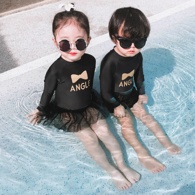 Baby Mädchen Badeanzug Schwarz Spitze Lange Hülse Badeanzug Art Strand UV Schutz Mädchen Bademode Schwimmen Schwimmbad Strand Kleidung
