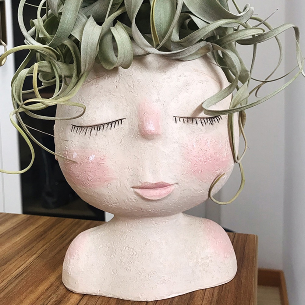 Tegneserie bordplader vaser hoved statue saftig plante harpiks blomsterkrukke vase ornament skrivebord hjemmeindretning have plante krukken kan