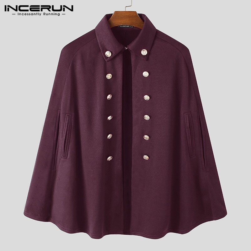 Incerun Mannen Mantel Jassen Effen Kleur Double Breasted Onregelmatige Jassen Streetwear Revers Mode Poncho Chic Mens Trench S-5XL