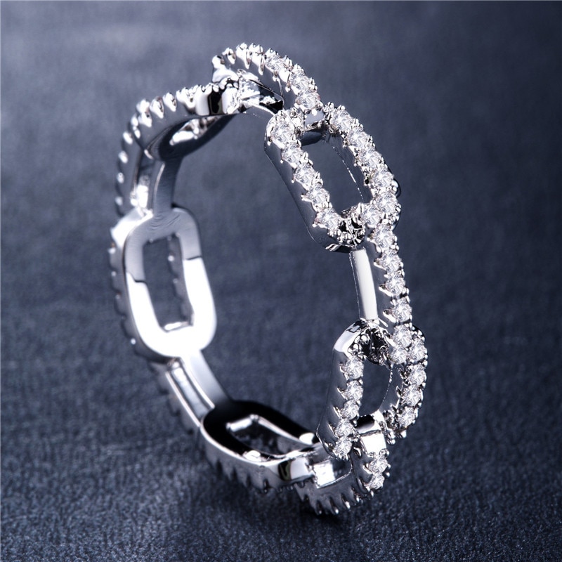 Creatieve Keten Dames Ring Zirkoon Ring Voor Vrouwen Verzilverde Rose Goud Koper Strass Ring Populaire Trouwring Sieraden