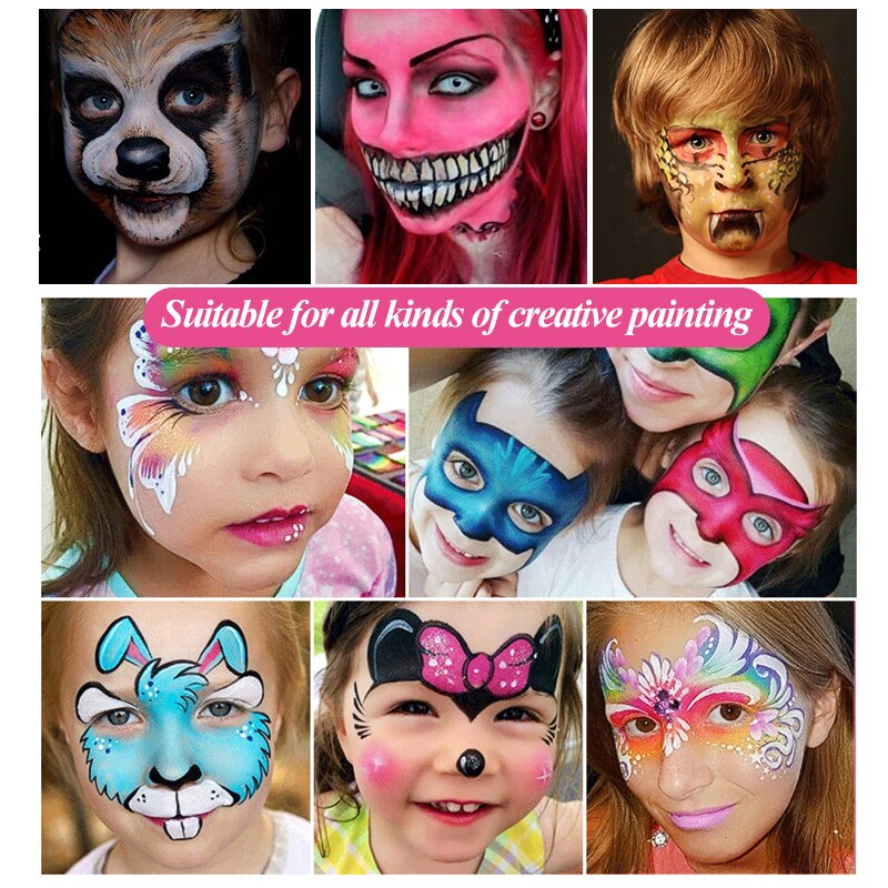 Gezichtskunst, schilderen, verf/pigmenten/krijt, make-up, halloween, kerstmis, festival, cosplay, feest, make-up, schilderen, niet-giftige, veilige make-up.