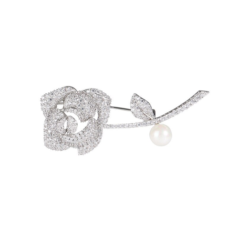 HOYON Brooch - White Gold & Champagne Gold - Pearl Flower - 14k Stamp - Vintage Style