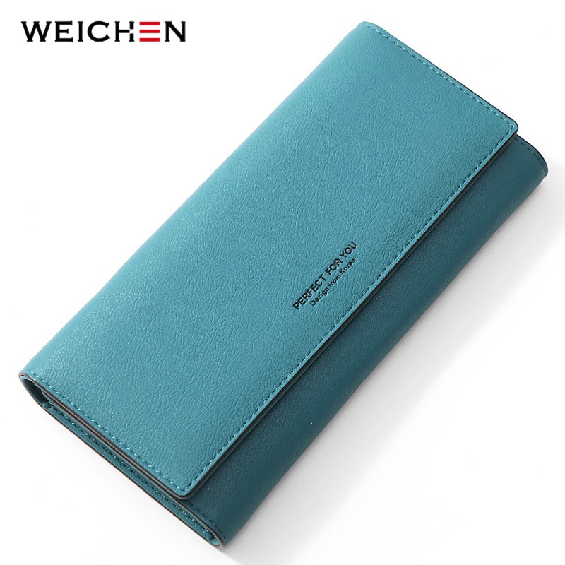 WEICHEN, cartera simple de cuero suave para mujeres, bolso largo para mujeres, tarjetero, bolsillo para teléfono, billeteras, Clutch femenino, Portfel Carteira