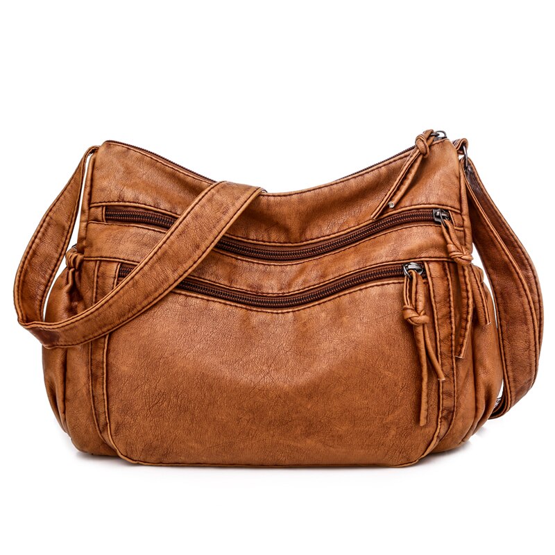 Bolso de hombro Vintage de cuero Pu para mujer, bandolera suave con múltiples bolsillos, de , con solapa: brown