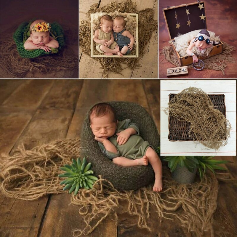 Newborn Jute Backdrop Blanket Baby Photography Prop Chunky Burlap Layer Net Photography Blanket baby shower