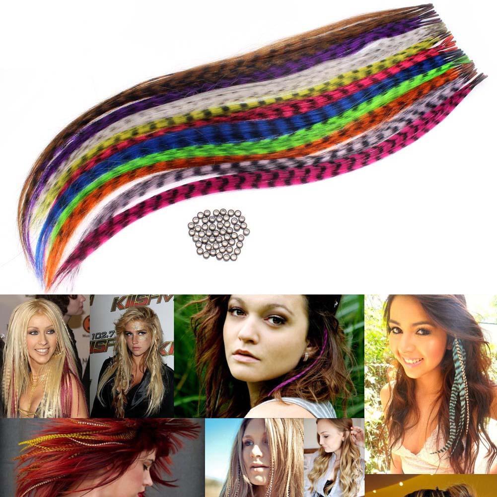 50 stuks Synthetische Feather Hair Extensions 16 "Met 50 Kralen Voor Hair extensions Party Home Decoration