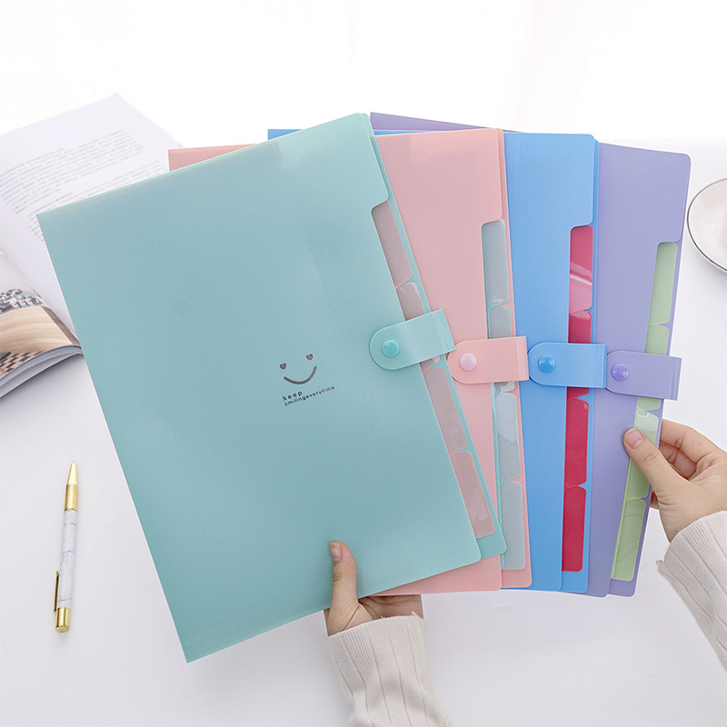 Carpeta de archivos A4 Kawaii con cara sonriente, resistente al agua, 5 capas, bolsa para documentos, papelería de oficina, suministros escolares, 32,5x24cm