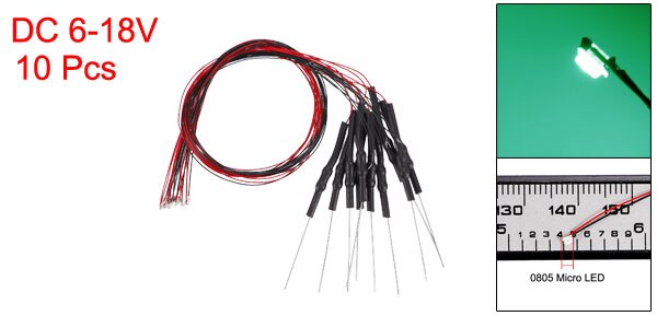 uxcell 10pcs Prewired SMD LED Light Emitting Diode DC 6-18V with Resistor for Small Model Cosplay and Small Model Building: Green 0805
