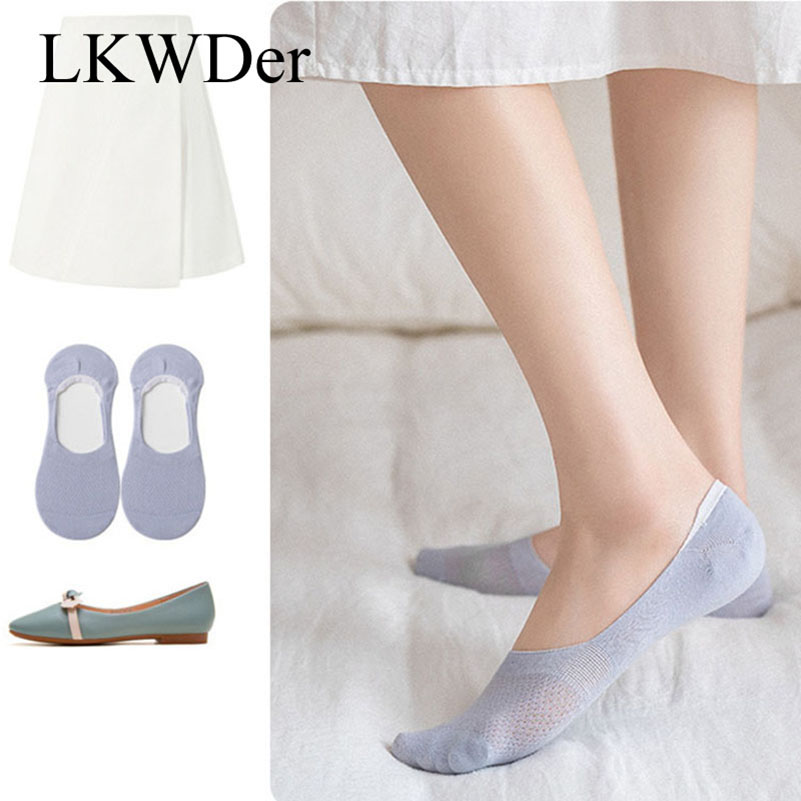 LKWDer-Calcetines de malla con agujeros para mujer, medias invisibles antideslizantes de silicona, de corte bajo, de algodón, para primavera y verano, 5 pares