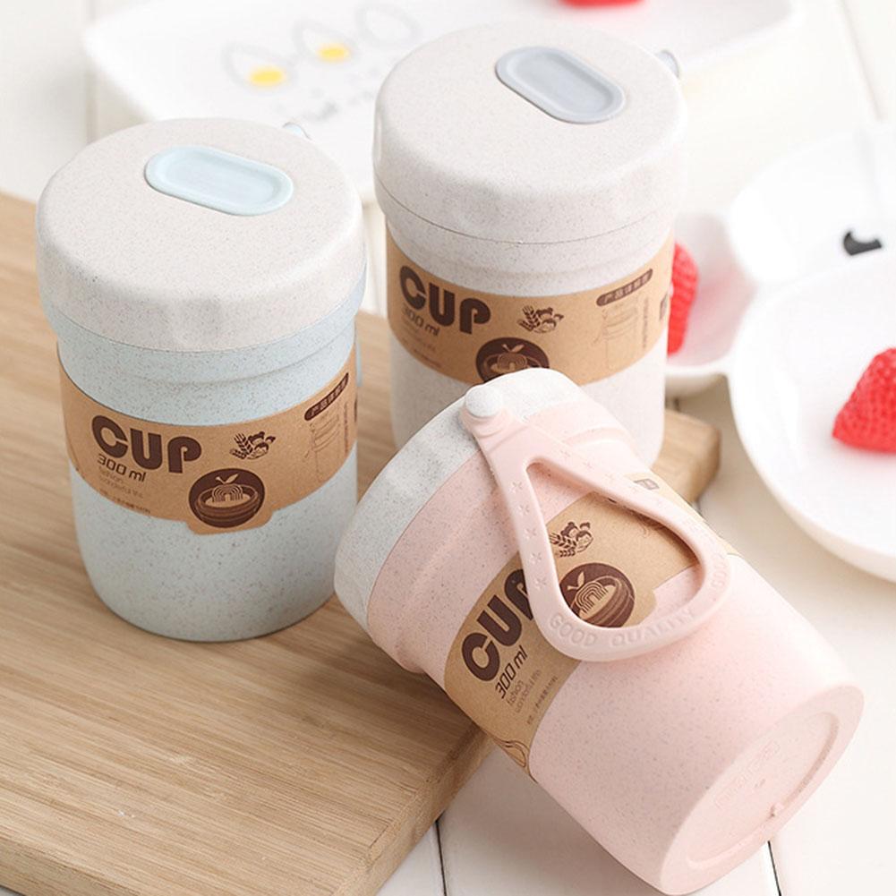 300ML Healthy Material Wheat Straw Sealed Soup Cup With Lid Portable Lunch Box Mini Bento Box Microwave Drink Cup For Porridge