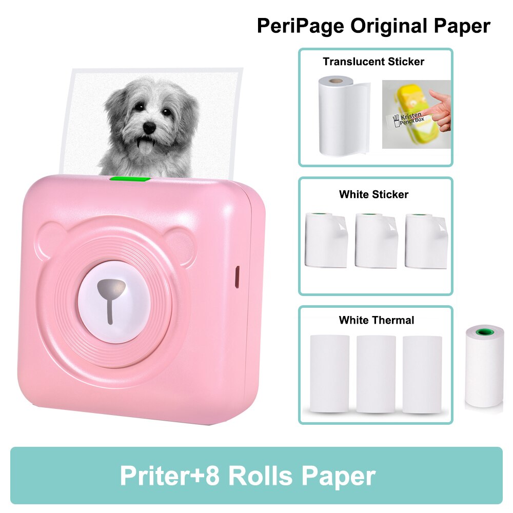 PeriPage A6 203DPI Pocket Thermal Printer Wireless All-in-One Printer BT Picture Label Receipt Paper Printer AR Photo Function: P-8 papers