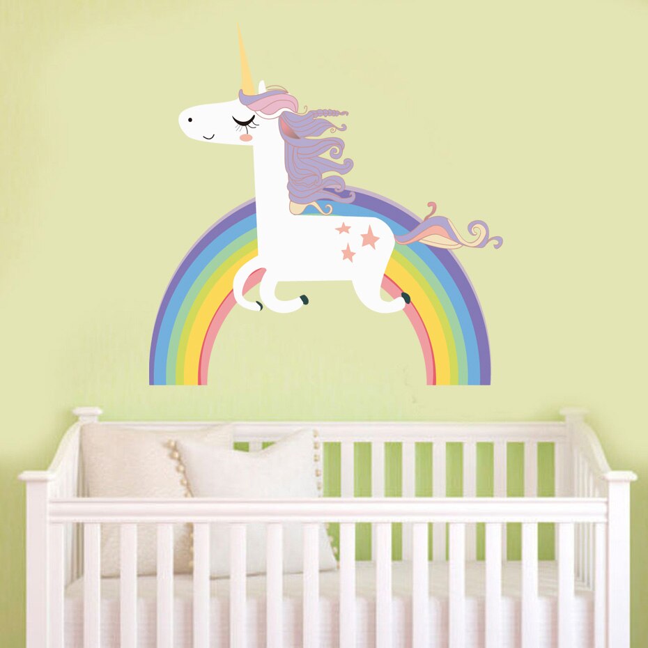 Bunte Einhorn Regenbogen Zauberstab Aufkleber Für freundlicher Zimmer Mädchen Schlafzimmer Fenster Kindergarten Dekor Geburtstag Kunst Wandmalereien Neue