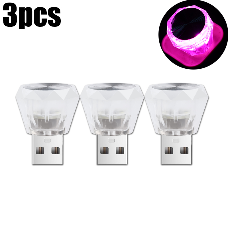 1/3 Pz Mini USB 5 V Auto LED Lampada Ambientale Interni Luce Notturna Casa Auto Cristallo Colorato Flash Luci Atmosfera Lampadina Decorativa: Black