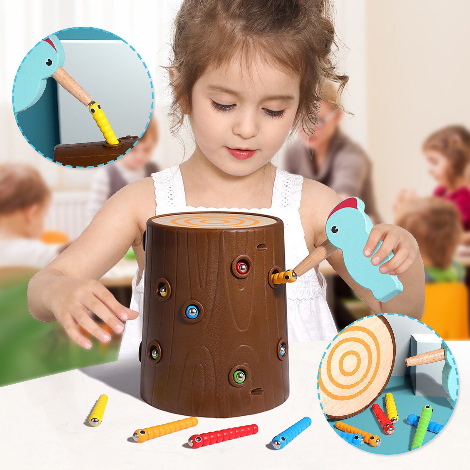 Specht Vogel Eten Worm Insecten Speelgoed Duurzaam Magnetische Vogel Eten Worm Развивающие Игрушки Деревянные Speelgoed: Default Title