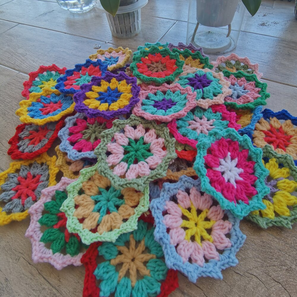 8.5cm Handmade Crochet Original Doilies Flowers Cup Mat Photo Props Decorative Placemat DIY Clothes Accessory Sewing Supplies 50
