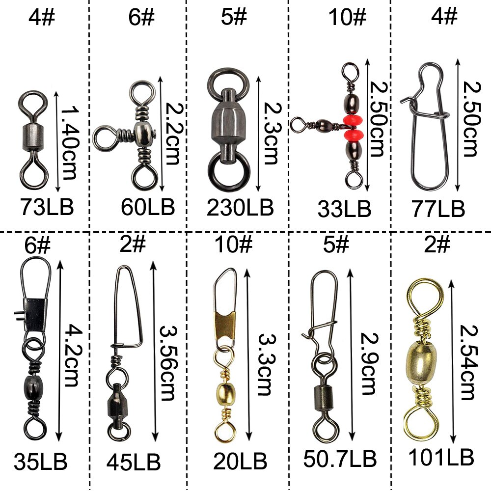 175 stuks/doos viswartelset kogellagers wartel snap veiligheidssnap zeer sterke vislijnconnector voor zout water zoet water