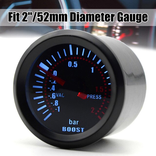Universal 52mm Pressure Turbo Boost Gauge 2/3 BAR Auto Turbo Boost Meter Smoke Len with Digital Led Light DC 12V Car Accessories: 2 Bar