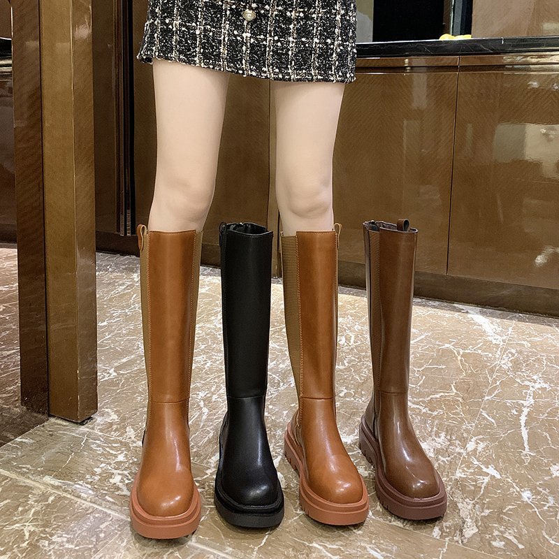 Aphixta Winter Lange Elastische Band frauen Hohe Stiefel Knie-Hohe Luxus Chelsea Stiefel Frauen Stiefeletten Chunky Plattform schuhe