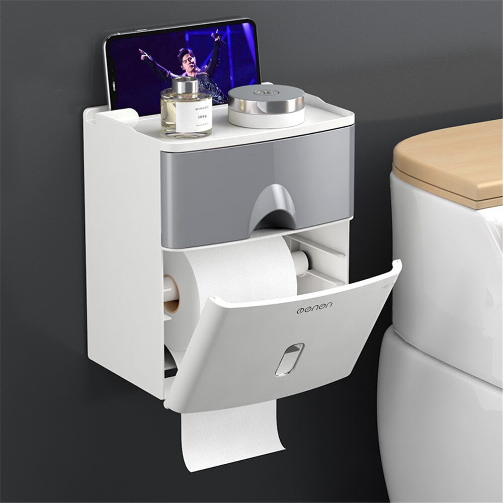 Toilet Paper Box Free Punch Toilet Paper Holder Bathroom Roll Tissue Shelf Wall Mounted Tissue Holder Accessory Organizer Tray: C