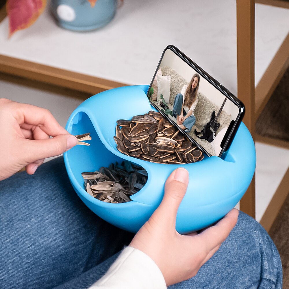 Doven snack skål plastik melon frø nødde opbevaringsbeholder med telefonholder dobbelt lag snack opbevaring boks тарелки для еды