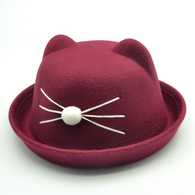 child bowler hat wool felt Fedora hats for Women Girls Children solid Cat Ear formal cap trilby Sombrero Derby 6 colors
