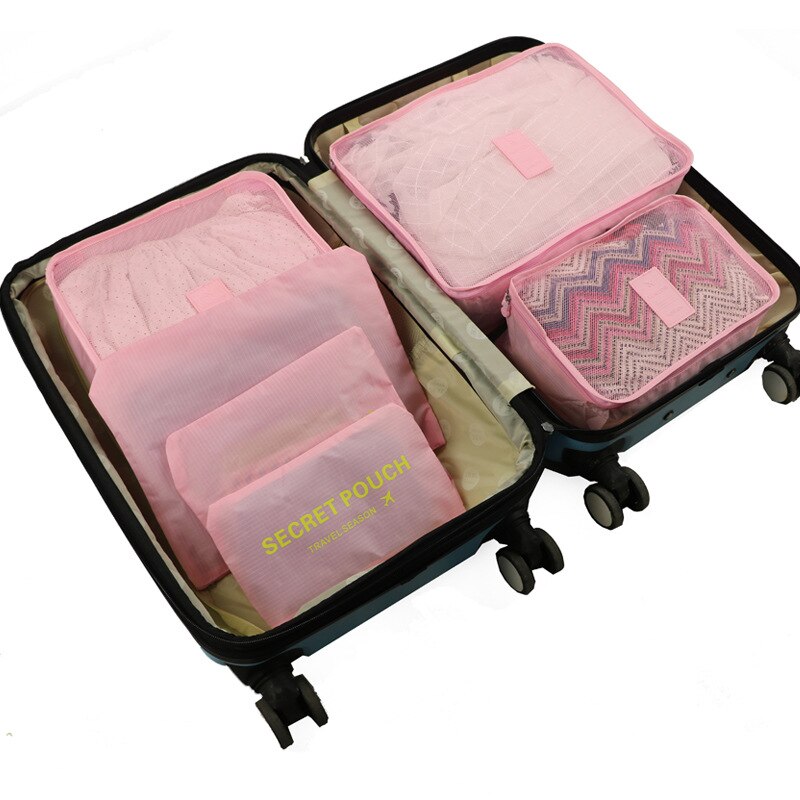 Qiaqu 6 Stks/set Reizen Opbergzakken Draagbare Bagage Organisator Kleding Tidy Pouch Koffer Verpakking Waszak Reizen Accessoires: Pink