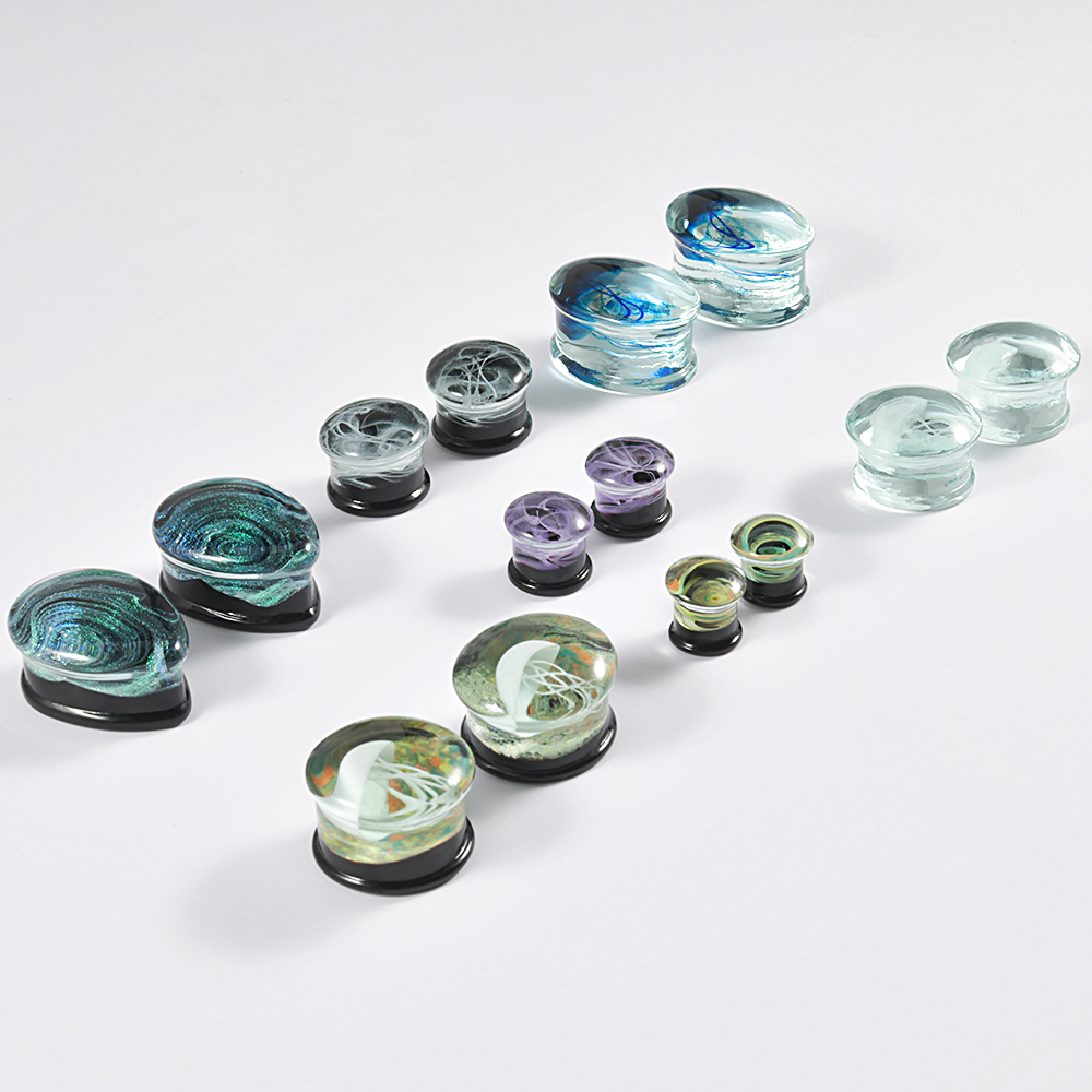 2Pcs Solid Glass Jellyfish Swirl Clear Oil Painting Vortex Ear Plugs Ear Tunnels Gauges Lobe Piercing Jewelry Women Men
