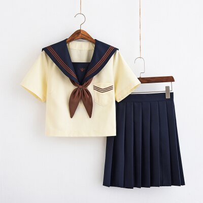 Japansk skoleuniform piger klassisk service england koreansk high school kvinder sømandsdragter afgangsuniform: Korte ærmer-kort / Xl