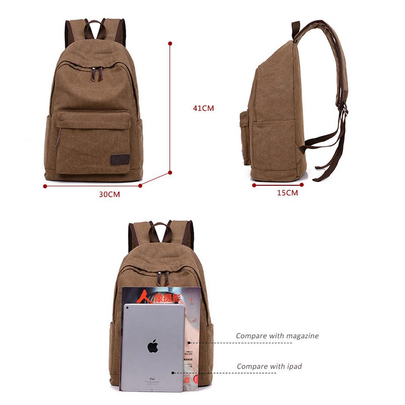 Scione Mannen Effen Canvas Casual Reizen Rugzakken Eenvoudige Vintage Laptop Schoudertassen Vrije Tijd School Bagpack