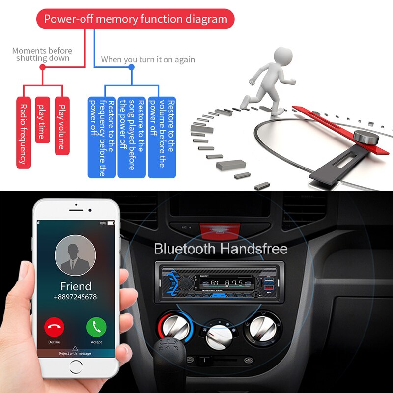 Auto Radio 1 Din Bluetooth Car Stereo Receiver Fm MP3 Speler Handsfree A2DP Tf Usb Opladen Stuurwiel Afstandsbediening Hoofd unit 7811
