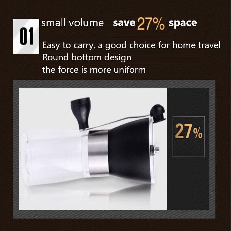 Manual Coffee Grinder Portable Hand Crank Grinder Adjustable Coffee Bean Grinder